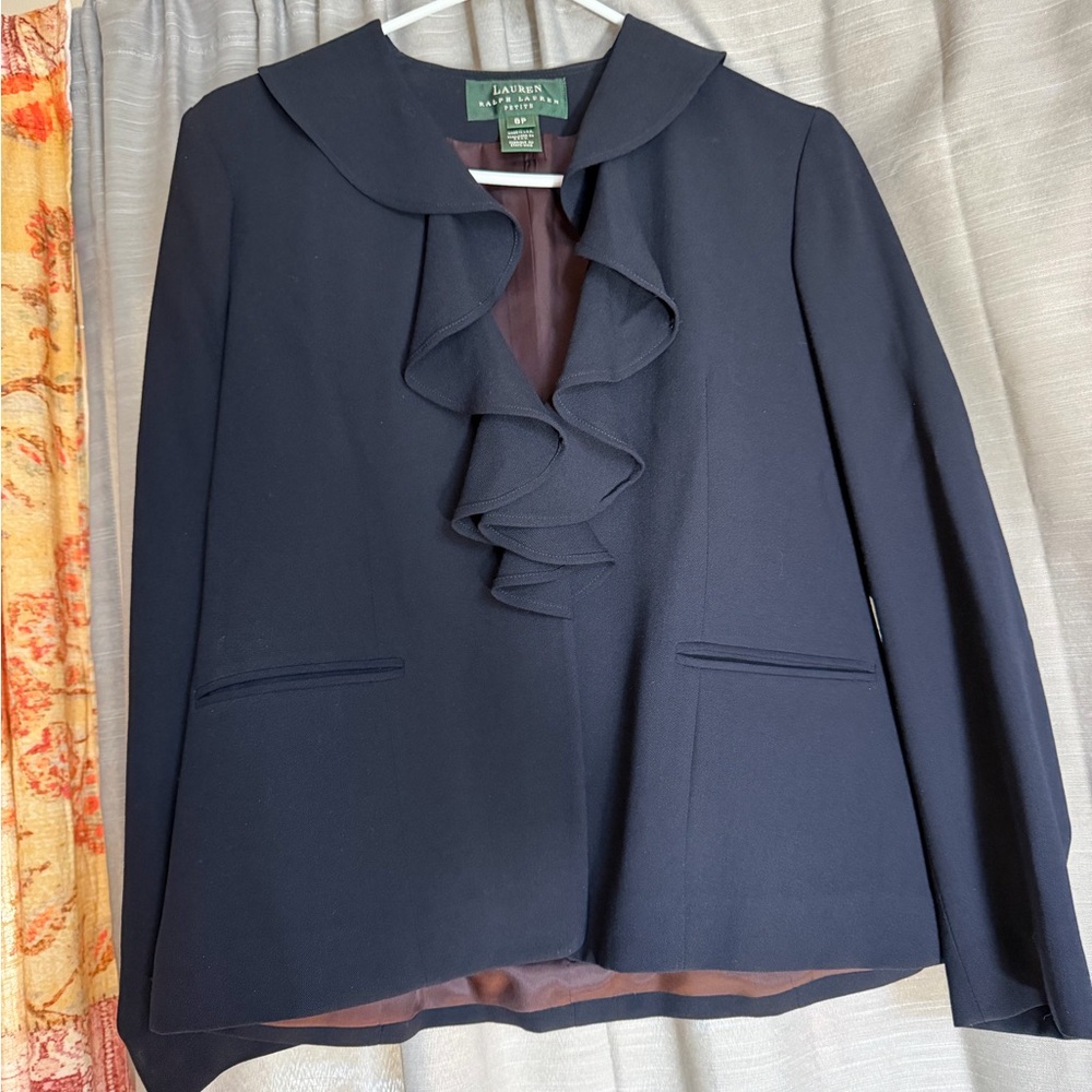 Lauren Ralph Lauren Navy Ruffle Front Blazer